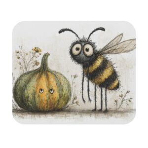 Expressive Honey Bee with Pumpkin. 9"x8" Mouse Pad.