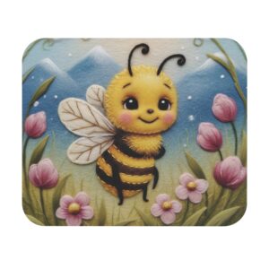 Felt Artwork Bee w Flowers & Mountains, 9"x8" Mouse Pad